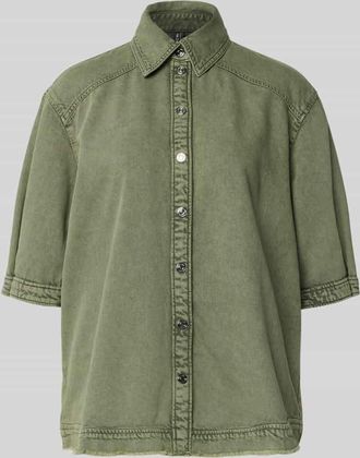 Marc Cain Jeansbluse mit Fransensaum und 1/2-Arm in Oliv, Gr&ouml;&szlig;e 34