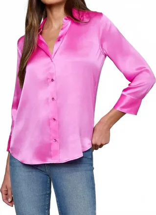 L'agence Dani 3/4 Sleeve Blouse In Bright Purple Fuschia