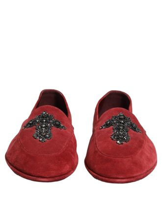 Dolce & Gabbana Cross-Embroidered Velvet Loafer - Red