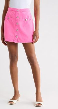 L'agence Kris Button Front Cotton A-Line Miniskirt in Pink Glo at Nordstrom Rack, Size 24