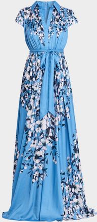 Aidan Mattox Floral-Print Chiffon Maxi Dress