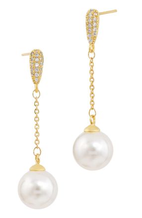 Savvy Cie Jewels GOLD PLATED CZ DROP FAUX PEARLS EARRING