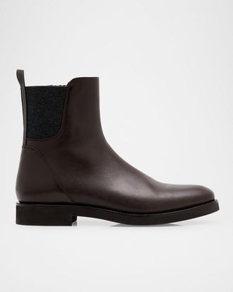 Brunello Cucinelli Leather Ankle Booties with Monili Pull Tab