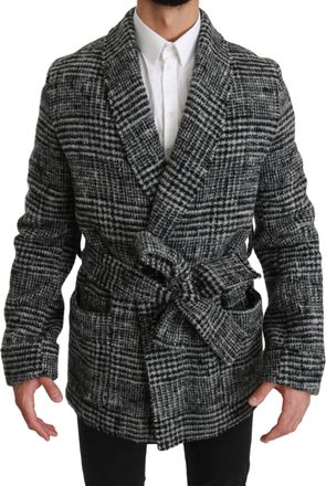 Dolce & Gabbana Bruine geruite wollen robe jas wikkeljas voor heren
