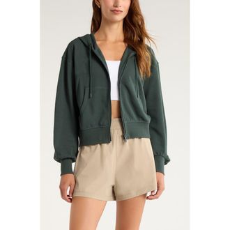 Zella Go Easy Terry Zip Hoodie in Green Timber at Nordstrom, Size X-Large