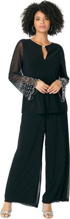 Roaman's Mesh Overlay Embellished Top in Black at Nordstrom, Size Medium