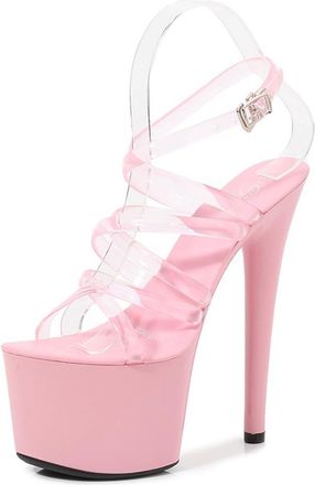 Generic Pink,5.5 UK,Womens Transparent Sandals Cross Straps Platform Stiletto High Heels Peep Open Toe Strappy Wedding Party Dress Shoes