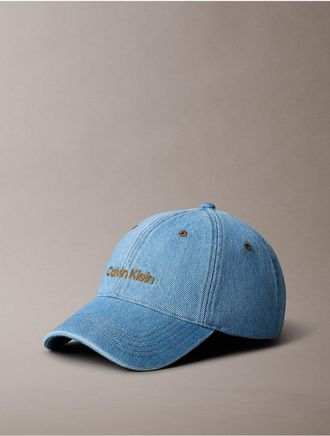 Calvin Klein Mens Contrast Embroidered Logo Denim Cap - Blue