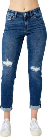 Judy Blue Mid-Rise Destroyed Knees Slim Jeans In Blue