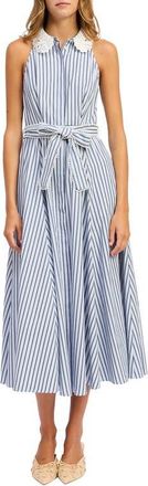 En Saison Clara Stripe Sleeveless Midi Shirtdress in Sky Navy Ivory at Nordstrom, Size X-Small