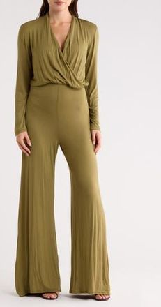 Go Couture Surplice V-Neck Long Sleeve Jumpsuit in Olive Moss at Nordstrom Rack, Size X-Large