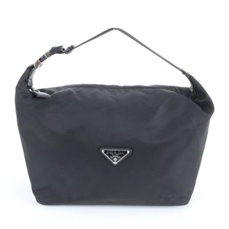 Prada Black Nylon Leather Handbag Pouch Tote Bag (Pre-Owned)