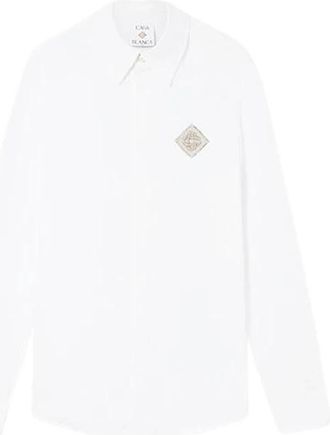 Casablanca Cotton Shirt with Pearl Diamond Patch - Dames - Overhemden - Wit - L - Katoen - Overhemden