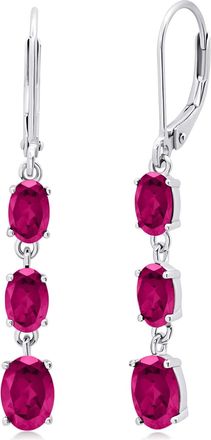 MAX + STONE 925 Sterling Silver 3 Stone Gemstone Leverback Dangle Earrings
