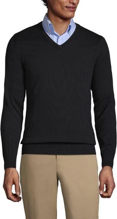 Lands End School Uniform Cotton Modal Fine Gauge V-neck Sweater in Black at Nordstrom, Size X-Large
