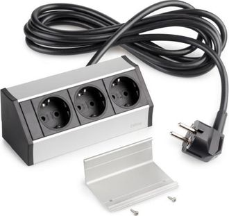 Emuca Emuca - Multiconector De Superficie V Dock, 3 Enchufes Tipo Schuko, Pl&aacute;stico Y Aluminio, Anodizado Mate