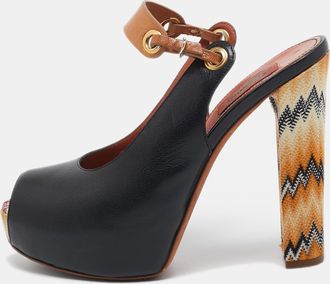 Missoni Black/beige Leather Peep Toe Platform Slingback Pumps