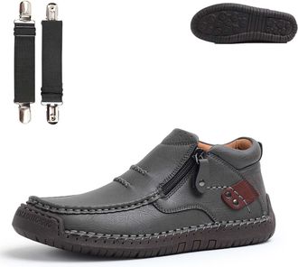 Generic Tuthrav Leather Shoes, Mens Handmade Premium Leather Slip-On Driving Boots, Retro Casual Shoes, for Hiking (Gray,11.5)