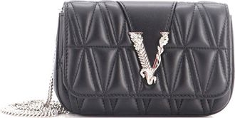 Versace Virtus Chain Flap Shoulder Bag Quilted Leather Mini