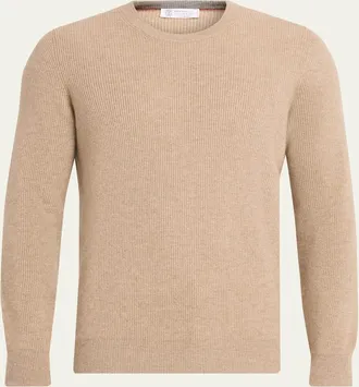 Brunello Cucinelli Mens Crewneck English Rib Cashmere Sweater