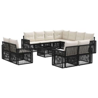 vidaXL Conjunto De Sof&aacute;s De Jard&iacute;n 12 Pcs Negro Y Blanco Crema Vidaxl