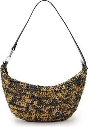AllSaints Micro Luna Raffia Shoulder Bag in Biscuit/Black at Nordstrom