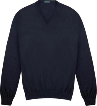 Zanone Flexwool V-neck Trui - Heren - V-hals truien - Blauw - 3XL - Wol - Truien & Vesten