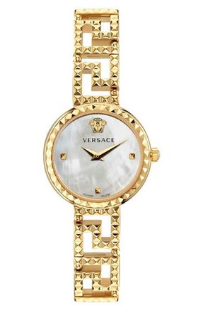 Versace Greca Goddess Mother-of-Pearl Bracelet Watch, 28mm in Ip Yellow Gold at Nordstrom