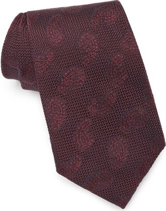 Ermenegildo Zegna Tonal Paisley Jacquard Silk Tie in Dark Red Fan at Nordstrom