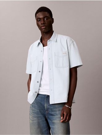 Calvin Klein Jeans Calvin Klein Mens Denim Classic Short Sleeve Button-Down Shirt - Light/Pastel Blue - XL