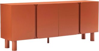 Oviala Aparador de madera lisa con 4 puertas, 180 cm de ancho, naranja