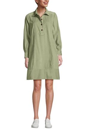 Lands End Wide Wale Cord Popover Long Sleeve Shirt Dress in Hawthorne Green at Nordstrom, Size X-Large P