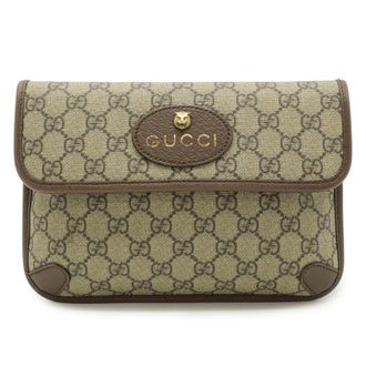 Gucci Sherry Line Beige Green Khaki Red Color Gg Supreme Leather Fanny Pack Sling Bag (Pre-Owned)