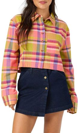 O'Neill Pippa Plaid Cropped Flannel Shirt in Fiery Coral at Nordstrom, Size Xx-Large