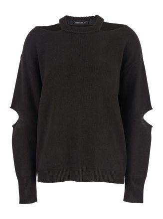Federica Tosi Brown Ribbed Sweater With Cut-out Detail In Wool Blend Woman