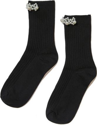 Stems Faux Pearl Cluster Rib Crew Socks in Black at Nordstrom