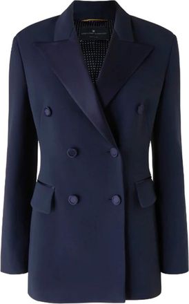 Ermanno Scervino Jassen, Dames, Blauw, S, Satijn, Dubbelrijige Blazer met Satijnen Revers