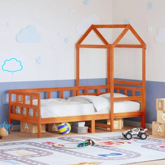 vidaXL Vidaxl - Sof&aacute; Cama Con Techo Madera Maciza Pino Marr&oacute;n Cera 90x200 Cm