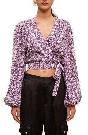 Maje Loniriqua Wrap Linen Blend Crop Top in Imprime Onirique Violet at Nordstrom Rack, Size 1 (Fits Like 2-4 Us) / 36 Eu