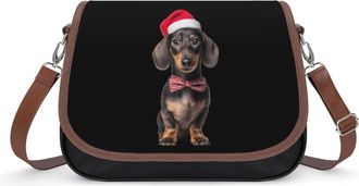 Generic Dachshund Christmas Crossbody Bags for Women Fashion Leather Shoulder Handbags With Adjustable Strap