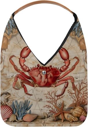 Generic Vintage Map Crab Seashells Reusable Lightweight Grocery Bags - Foldable Into Compact Pouch, Washable & Sturdy, Multipurpose for Shopping and Travel