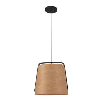 Netlighting Stood 1 Light Dome Ceiling Pendant Black & Cherry Wood E27 in Brown