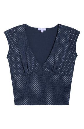 Florence By Mills Lace Trim T-Shirt in Navy Polka Dot at Nordstrom, Size Xx-Small