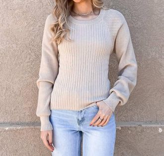So Me Long Sleeve Ribbed Open Back Sweater In Beige