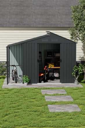 Living and Home Outdoor Garden Galvanized Steel Storage Shed with Lean-to in Grey