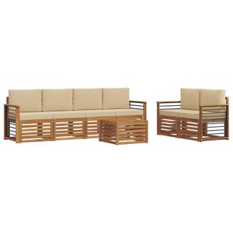 vidaXL Conjunto De Sof&aacute;s De Exterior Con Coj&iacute;n 7 Pcs Natural Y Beige Vidaxl