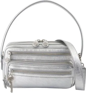 Acne Studios Tassen, Dames, Grijs, ONE Size, Leer, Zilver Leren Feest Schoudertas