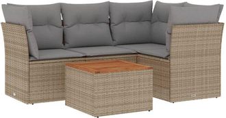 vidaXL Vidaxl - Juego De Sof&aacute;s Jard&iacute;n Con Cojines Beige Mezcla 5 Pzas Rat&aacute;n Pe