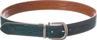 Persaman New York Eleanor13 Reversible Croc-Embossed Leather Belt