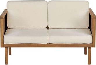 Beliani Beliani - Sof&aacute; 2 Plazas De Madera De Acacia Clara Beige Claro Cojines Reposabrazos Baratti